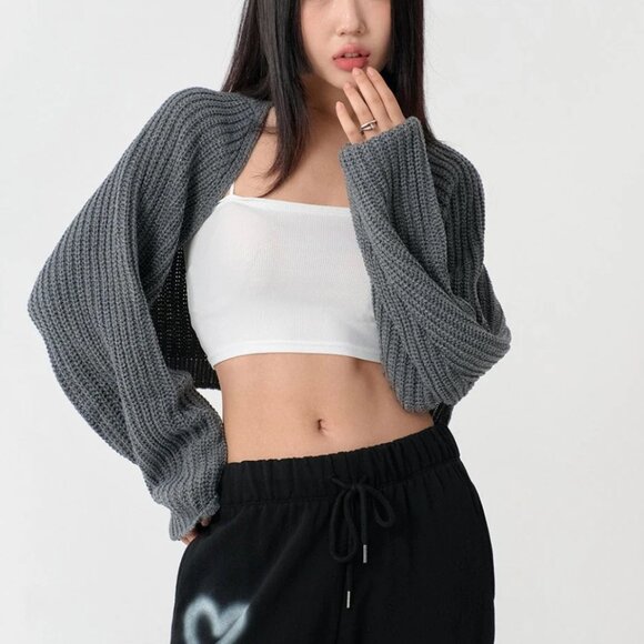 Lewkin Sweaters - Lewkin Charcoal Knit Bolero Shrug